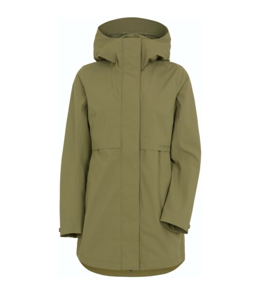 DD Edith Raincoat waterproof parka jacket rainwear canvas green feminine style storm protection downpour showers rain proof coat green