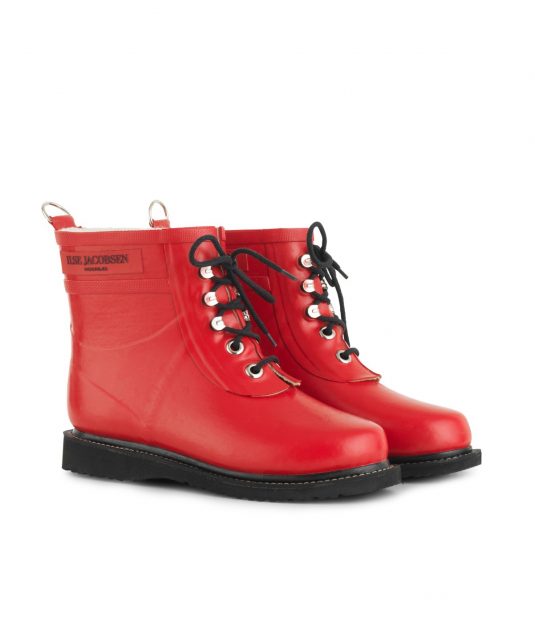 Ilse Jacobsen Short Laced Rubber Boots Deep Red