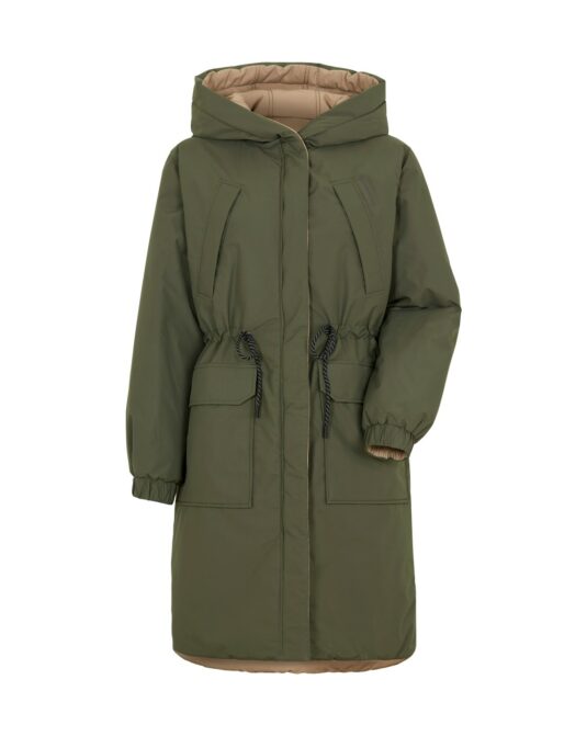 Didriksons Anna reversible padded parka raincoat stormproof warm winter coat weatherproof beige deep green